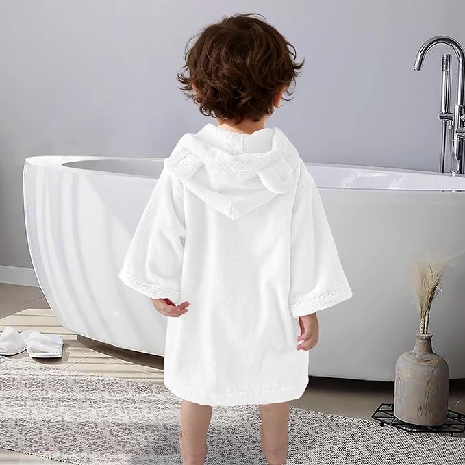 VOOVA & MOVAS Baby Hooded Towel with Bear Ear, 0-24Months | 100% Cotton, Ultra-Soft & Absorbent | Gentle for Sensitive Skin, Bath, Pool & Beach Towel | Newborn (White)