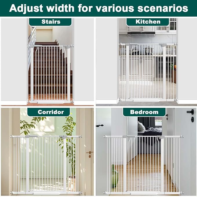 Fairy Baby 40.5" Extra Tall Pet Gate 22.5"-25.5" Narrow Opening No Drill | Auto Close Pressure Mounted Baby Gate, Metal Safety Child Gate for Stairs Doorways Walk Thrh, Puppy Dog Gates Indoor, White