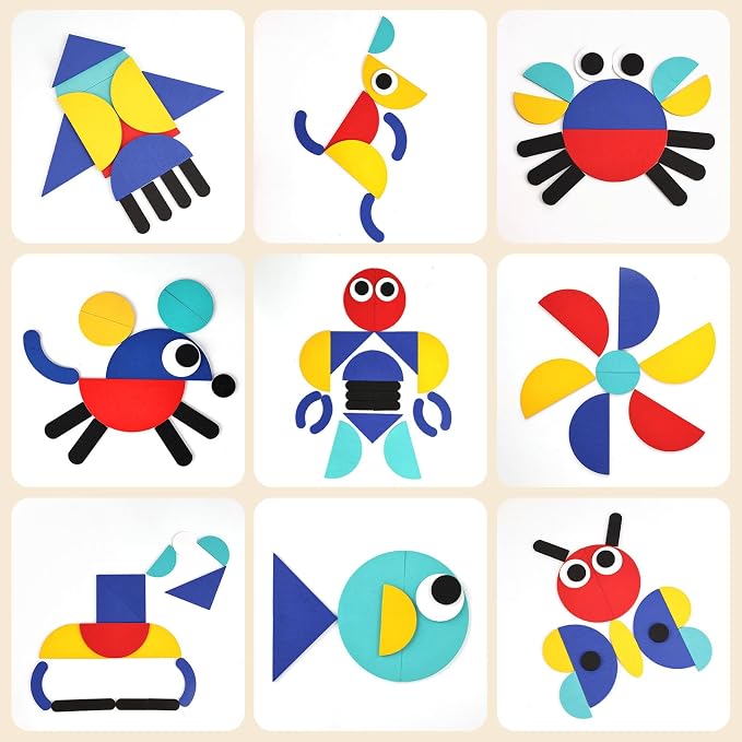 LovesTown Wooden Pattern Blocks Montessori Toys for Toddler Kids Open Ended Shape Puzzles Educational Tangram Preschool Learning Toy with 60 Cards 36 PCS (Pack of 2)