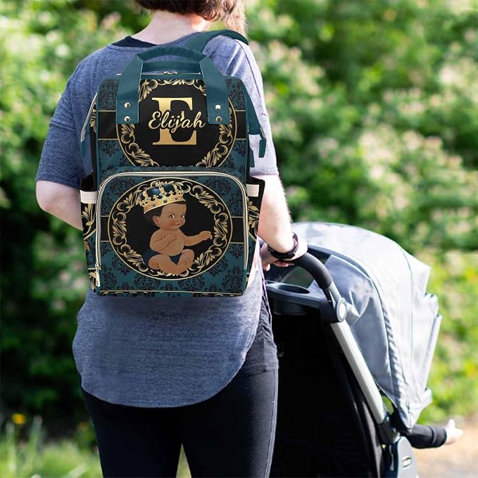 M YESCUSTOM Personalized Name Diaper Bag Backpack, Blue Crown Diaper Baby Bags for Mom & Dad, Portable Travel Back Pack Baby Shower Gifts, Multifunction Nappy Changing Bag