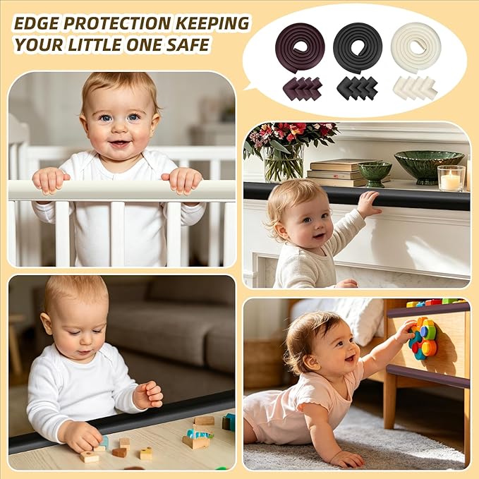 Corner Protector Baby, Baby Proofing Edge Corner Protector, Waterproof Soft Foam Cushion with Adhesive Tape (6.6ft Edge + 4 Corners),Wall Corner Protector for Fireplace, Table, Stair, Cabinet(White)
