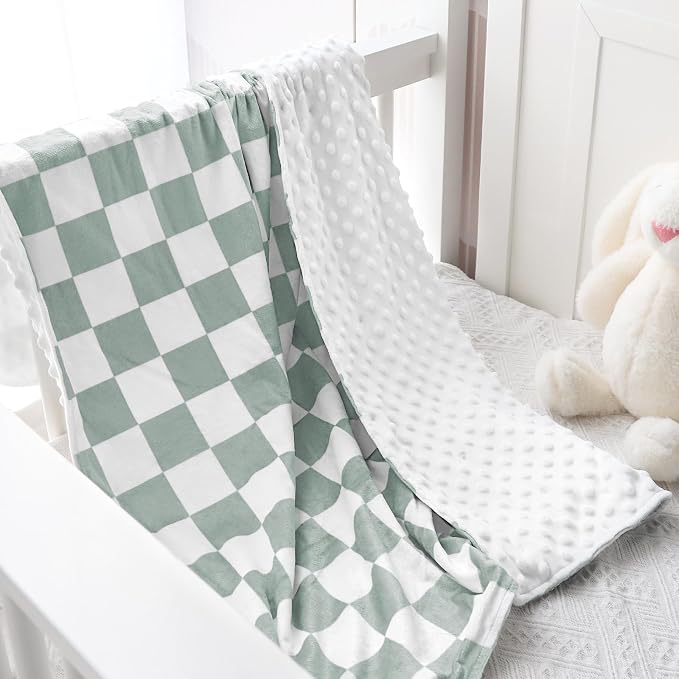 Nursing Pillow Cover and Baby Blanket, Green Checkerboard