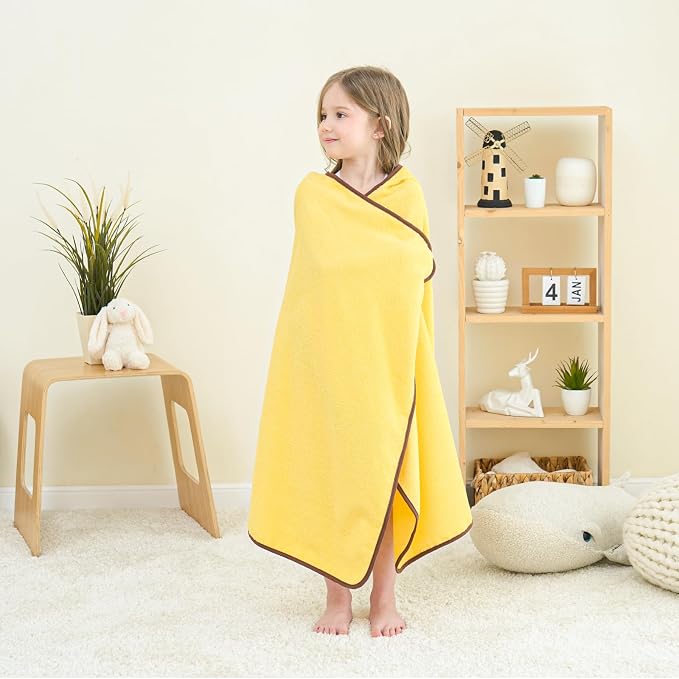 Style Quarters Yellow Bee Hooded Towel for Kids – Soft Cotton, Embroidered, Absorbent Baby Bath Towel – Quick Dry, Lightweight – 50x30 Inches – Perfect for Toddlers & Children
