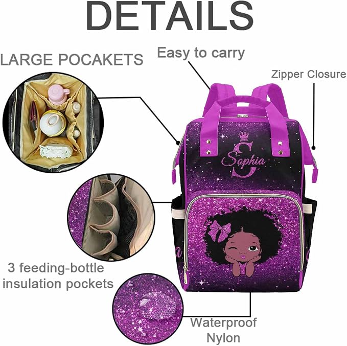 D-Story Personalized Diaper Bags For Baby Girl Birthday Gift Hiking Bag Hiking Bag Schoolbag Diaper Backpack With Name Text