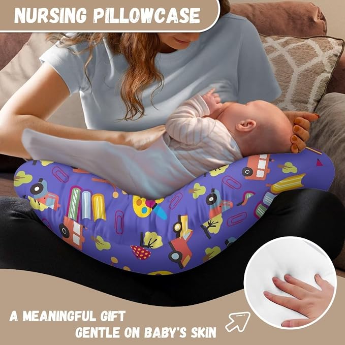 Nursing Pillowcase with Car & Tool Pattern with Hidden Zip Washable Soft and Gentle on Baby's Skin Suitable for Newborns Breastfeeding and Easy to Use and Clean
