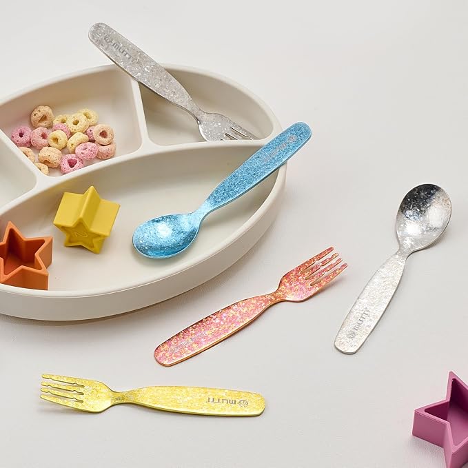 KINGSTONE Toddler Utensils Set, Pure Titanium 2-Piece Fork & Spoon Gift Set, Lightweight Kids Silverware for Self-Feeding Training, Easy Grip, BPA-Free, Dishwasher-Safe, Blue