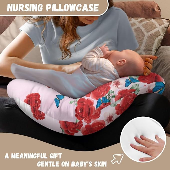 Rose Baby Nursing Pillow Cover for Newborn, Stretchy Replaceable Pillow Cover Slipcover U-Shaped Breastfeeding Pillowcase Cushion Cover