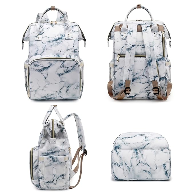 Diaper Bag Backpack for Baby Girls, Mom Waterproof Large Nappy Bags for Women (Marble)