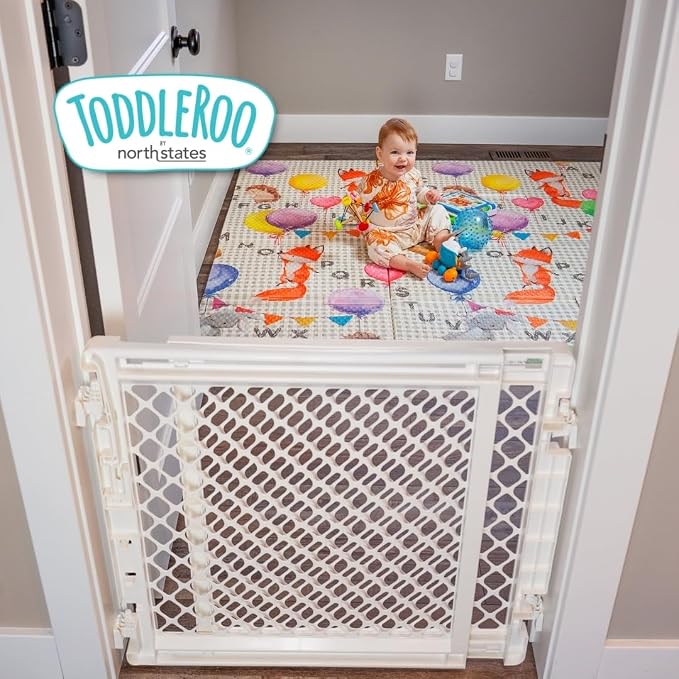 Toddleroo by North States - Stairway Secure Baby Gate: Plastic Baby Gate for Stairs & Doorways - Adjustable Indoor Safety Gate - Made in USA - 27 to 41 Inches Wide - 27 Inches Tall - Ivory