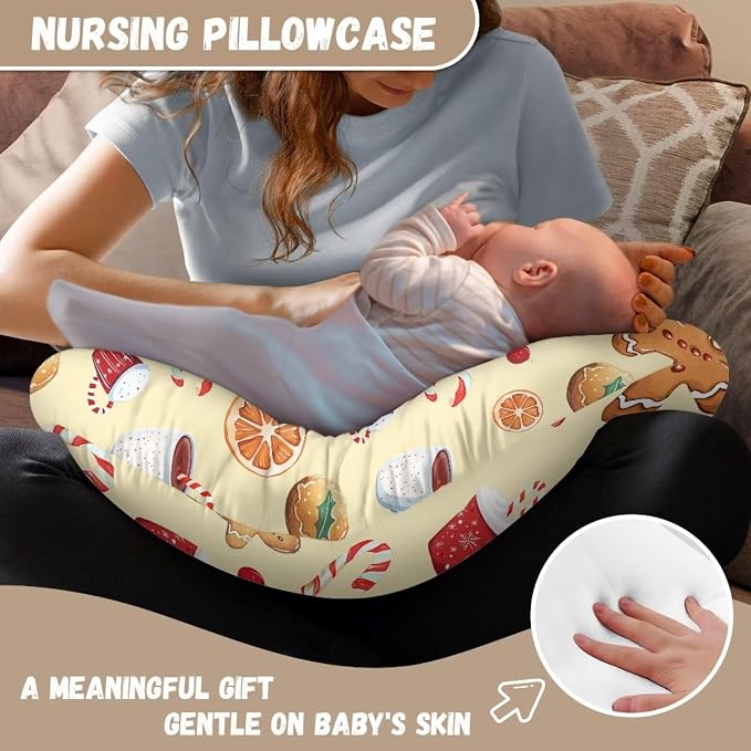 Christmas Candy Gingerbread Nursing Pillowcase for Boys Girls Machine Washable Pillow Cover Fits 22x18x6 Inch Breastfeeding and Bottle Feeding Surpot Pillows, Easy to Put On & Remove