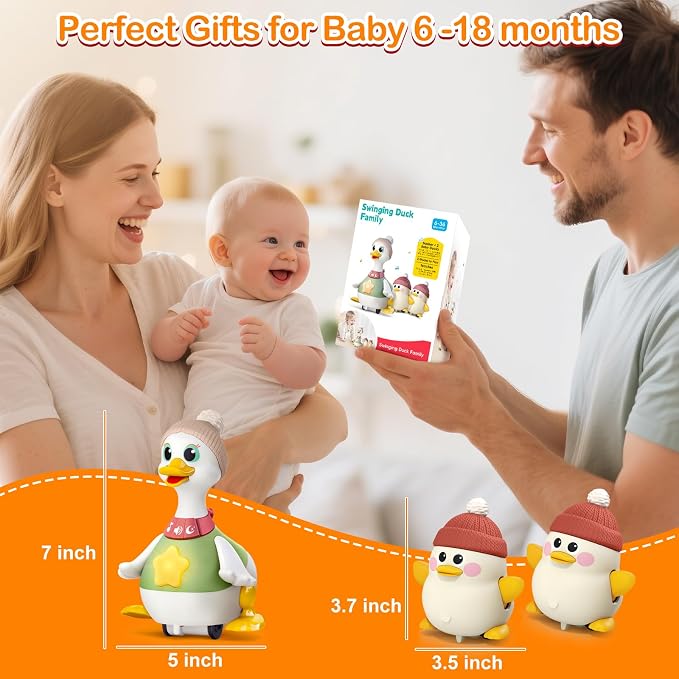 Musical Crawling Duck Baby Toys for 6-12 Months : Interactive Sensory Toy with Waddling & Calming Light for Tummy Time, Bedtime & Motor Skills | BPA-Free Infant Gift for 1 Year Old Boy Girl