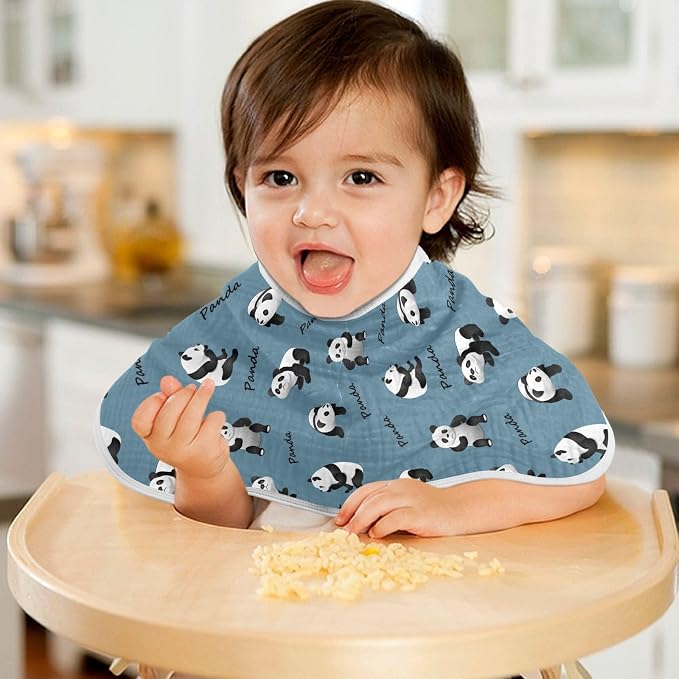 Muslin Burp Cloths for Baby Boys and Girls - 4-Pack Ultra Absorbent Cute Panda Muslin Washcloths, Newborn Towel, Milk Spit Up Rags, Burp Cloth Bib for Unisex, 22 x 11 Inch