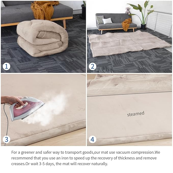 Baby Play Mat for Floor,1.3" Thick Elasti Foam Tummy Time Mat,79"×158??Extra Large Soft Coral Velvet Nursery Rug,Non Slip Safe for Crawling,Toddlers,Infants,kids,Tatami Style for Living Room,Classroom,Playroom(Beige)