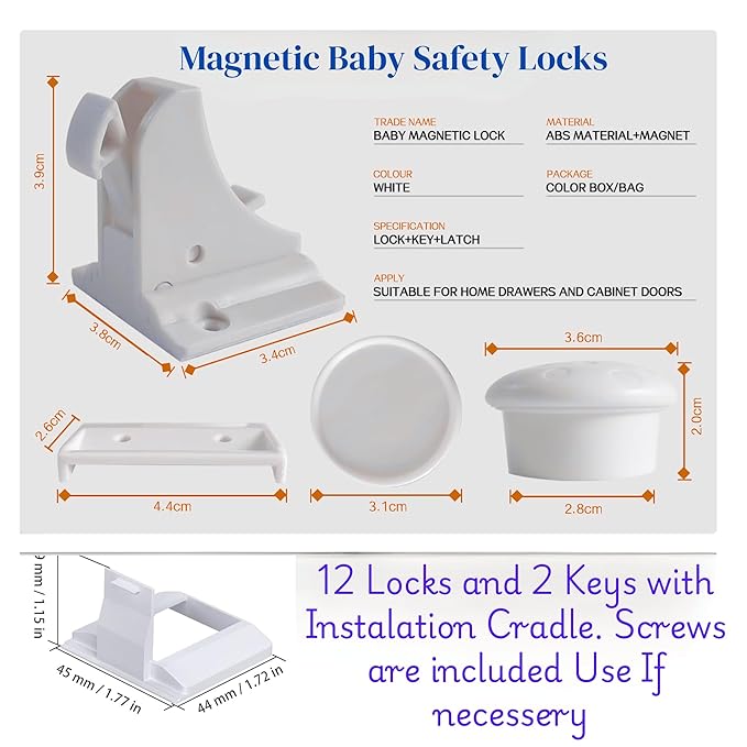 BigBest Magnetic Cabinet Locks ??Baby Proofing for Drawers & Cabinets | No Drilling, Easy Installation, Strong Adhesive, Baby Cabinet Locks 12 Locks + 2 Keys