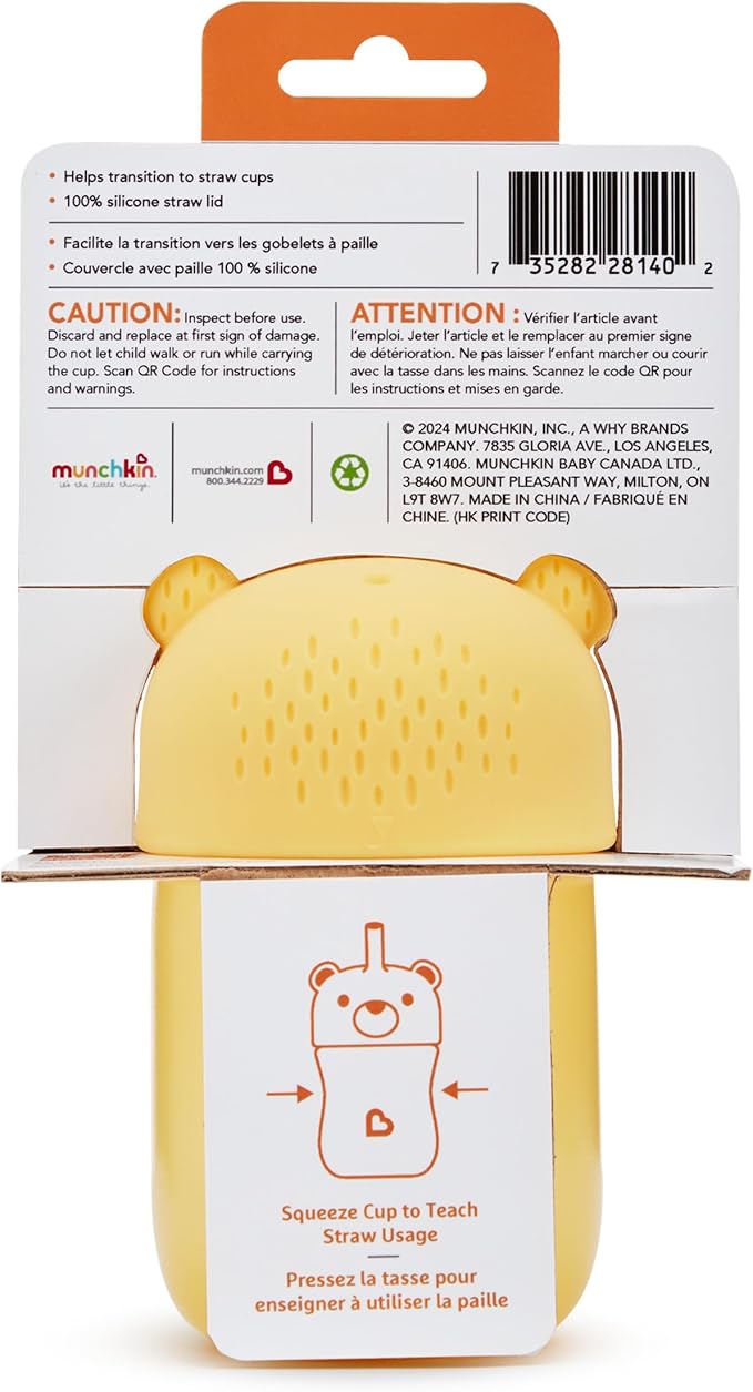 Munchkin Gentle??Transition Honey Bear Straw Cup for Babies and Toddlers 6 Months and Up, Squeezable Sippy Bottle for Easy Drinking, 9 Ounce, Yellow