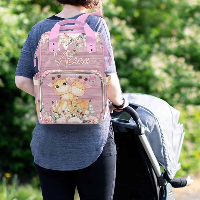M YESCUSTOM Personalized Diaper Bag Backpack Custom Pink Mommy Nursing Daypack with Name Portable Travel Backpack Waterproof Nappy Bags New Born Gift for Women Mom