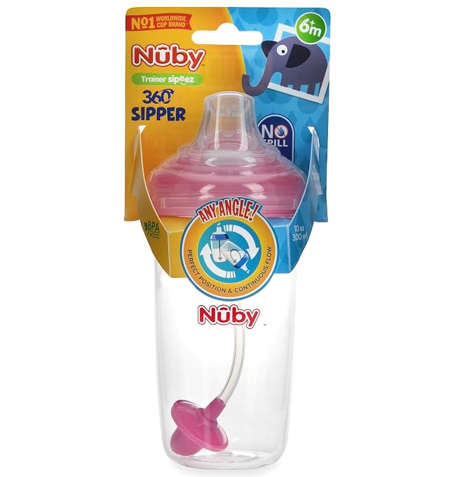 Nuby Tritan No Spill Trainer Cup with Silicone Spout & 360 Weighted Straw with Hygienic Cover, 10 ml