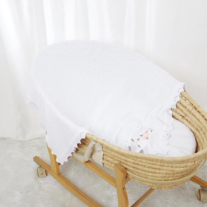 LAWKUL Baby Blanket 100% Traceable Cotton Knit Receiving Blankets Soft Swaddle for Newborn Boy Girls 40"x30" White Floral