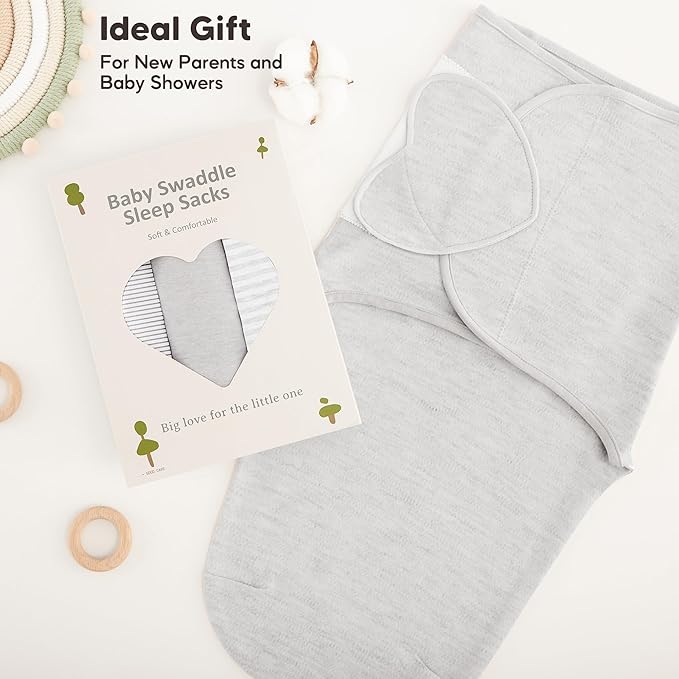 Susurration Swaddle Sleep Sacks 3 Pack 100% Muslin Cotton Swaddle Blanket Small Baby Wrap for 3-6 Months Newborn Girls,Boys,Infants Essentials,Adjustable Wearable Sleeping Sack (Grey, 3-6 Months)