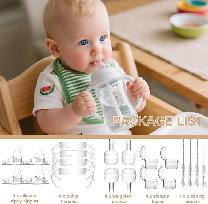 Spout Sippy Cup Conversion Kit for Philips Avent Natural Baby Bottles,Sippy Cups Transition Kit with Soft Spout top,Weighted Straw, Bottle Handle, Cleaning Brush, Dust-Proof Case, 6m+, 4 Pack