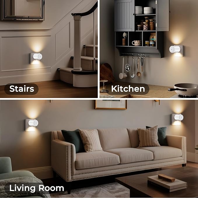 GEPLAD 4-Pack Motion Sensor Night Light, Plug into Wall Dusk to Dawn LED Nightlight, Auto On/Off, 5000K Daylight 100 Lumens, Rotatable Plug-in Design for Hallway, Staircase, Bathroom, Kitchen