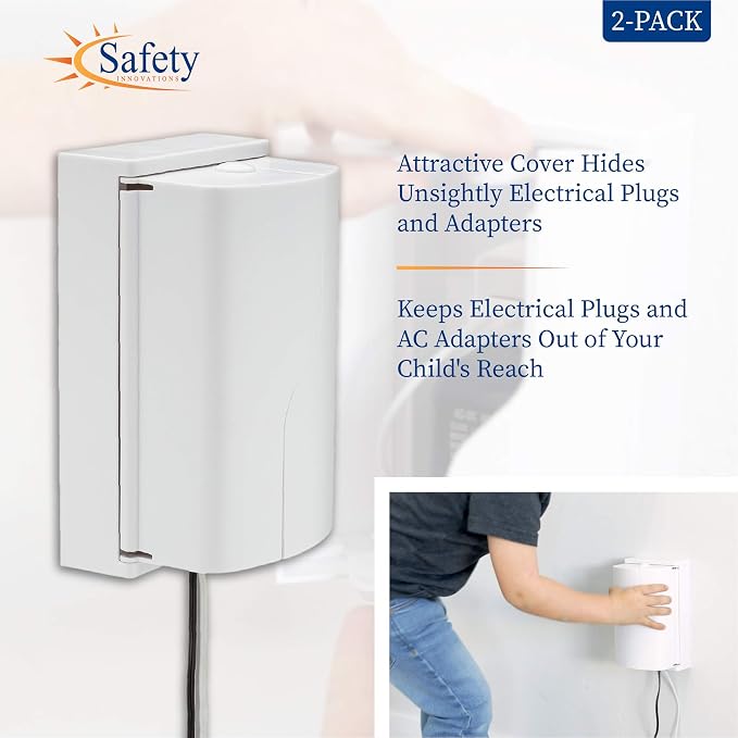 Safety Innovations Twin Door Baby Safety Outlet Cover Box for Babyproofing Outlets - More Interior Space for Extra Large Electrical Plugs and Adapters - Easy to Install - Easy to Use, (2-Pack)