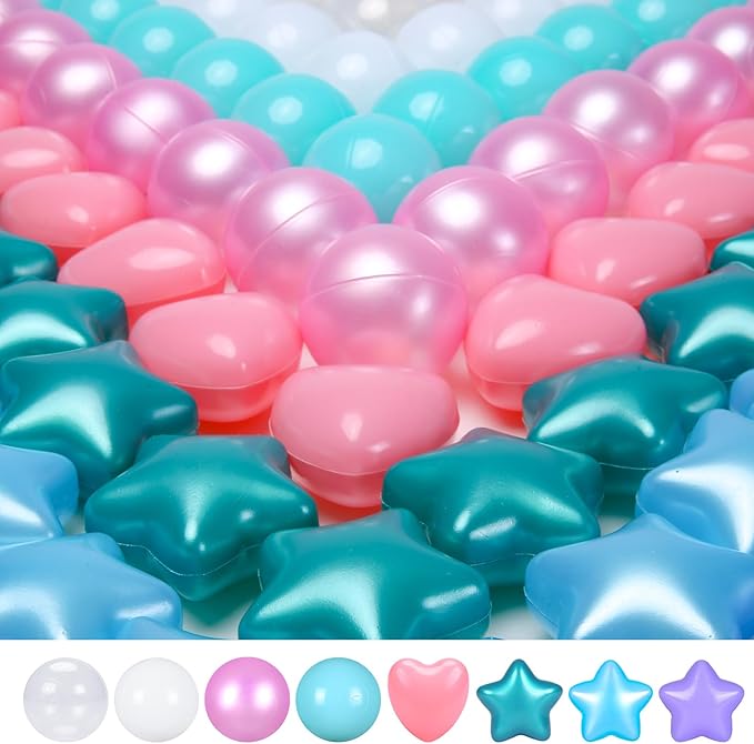 TRENDPLAY Ball Pit Balls Star and Heart Shapes for Toddlers - 50 100 200 500 Count Plastic Balls for Ball Pit Fun and Play