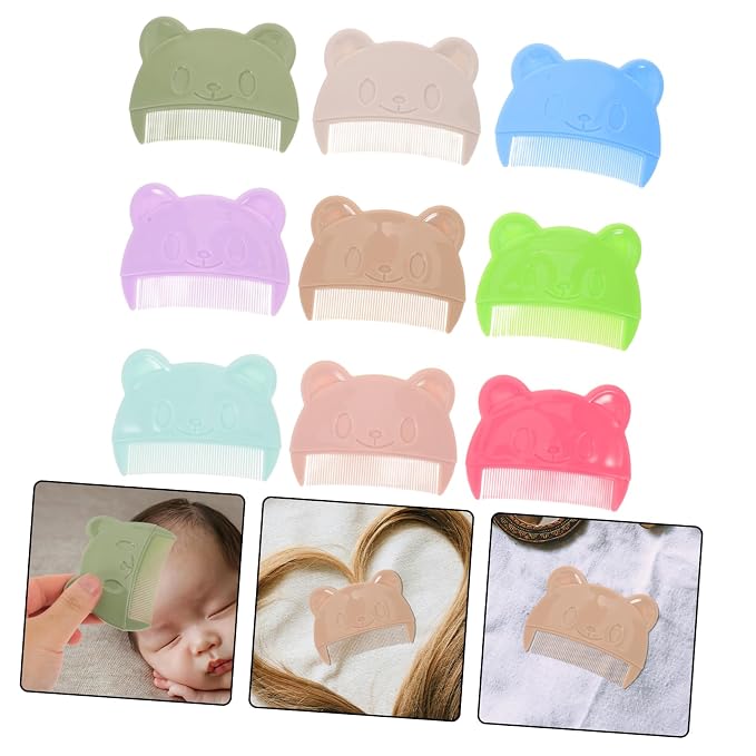 WOONEKY 9pcs Comb Set for Cradle Cap and Newborn Hair, Bear-shaped Scalp Brushes, Plastic Hair Combs and Boys Bath and Shower Care