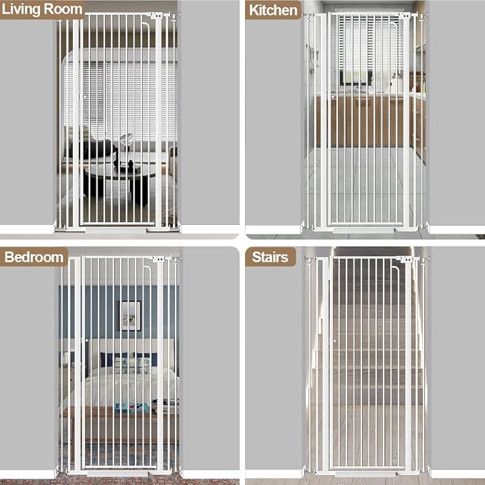 57" Extra Tall Cat Gate for Doorways, 29.5"-33.4" Tall Pet Gates for Cats Walk Through, Auto Close High Baby Gates with Door, Child Safety Gate Indoor Stairs, Cat Proof Gate for Dogs, White