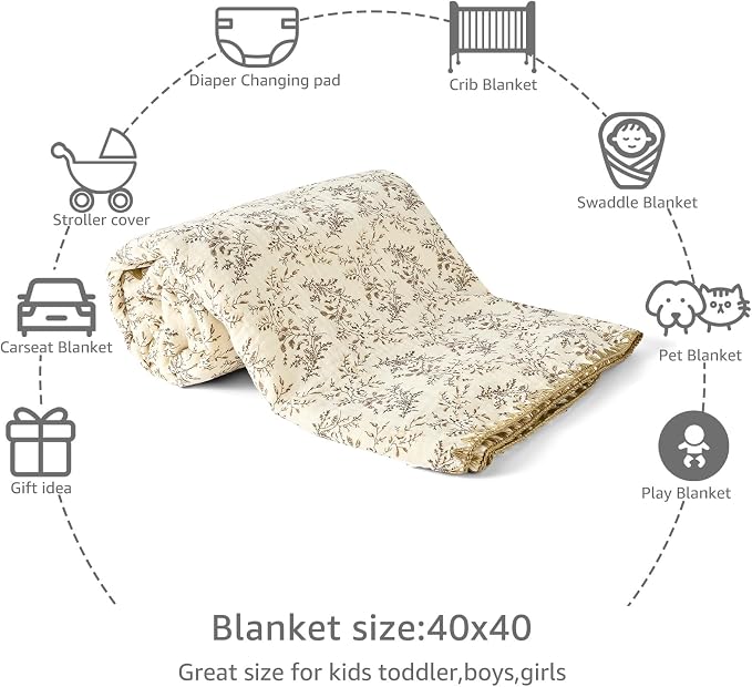 Baby Blanket 40x40 Inches,Muslin Cotton and Minky Dotted Double Layer Soft Receiving Blanket for Newborn Toddler,Hibiscus