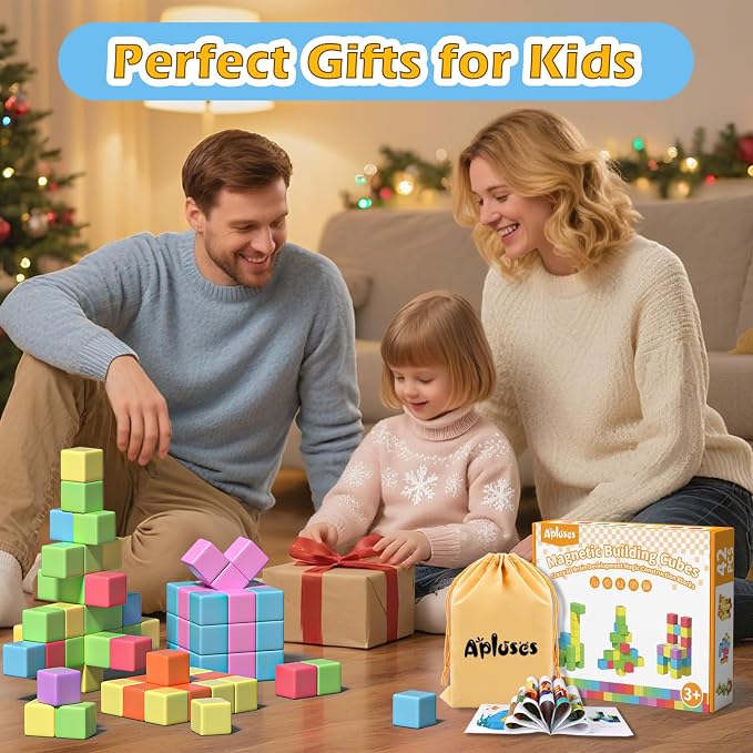 Apluses 42PCS Magnetic Blocks Set, Magnet Building Cubes for Toddlers, Travel Sensory Autism Preschool Montessori Toys for 3 4 5 6 7 8 Year Old, Birthday Girls Boys Gifts