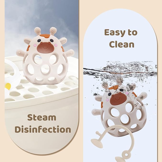 Baby High Chair Toys Teething Chew - Baby Table Toys, High Chair Suction Toy Teething Toys Silicone Teethers, Food Grade Silicon for 6 12 18 Months White