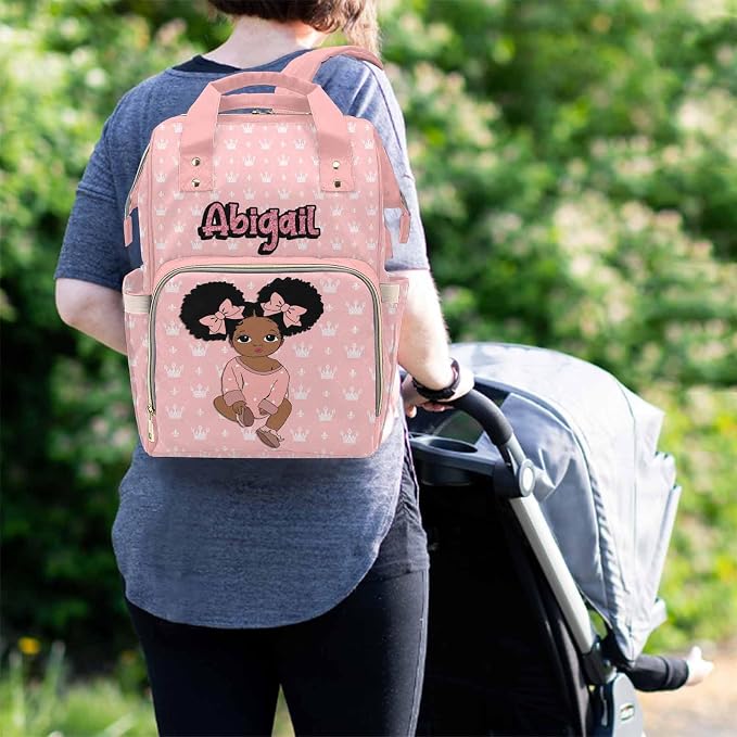 M YESCUSTOM Custom Diaper Bag with Name Crown On Pink, Personalized Multifunction Mommy Nursing Daypack with Large Capacity for Travel, Holiday Birthday Gift for Women