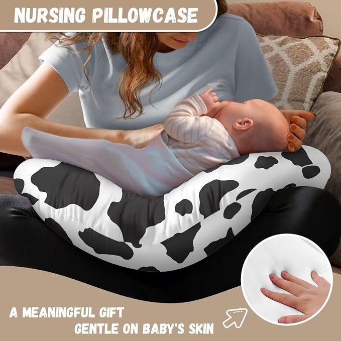Cow Print Nursing Pillow Cover for U-Shaped Feeding Pillow Cowhide Breastfeeding Pillow Slipcover Hidden Zipper Design Soft and Skin-Friendly
