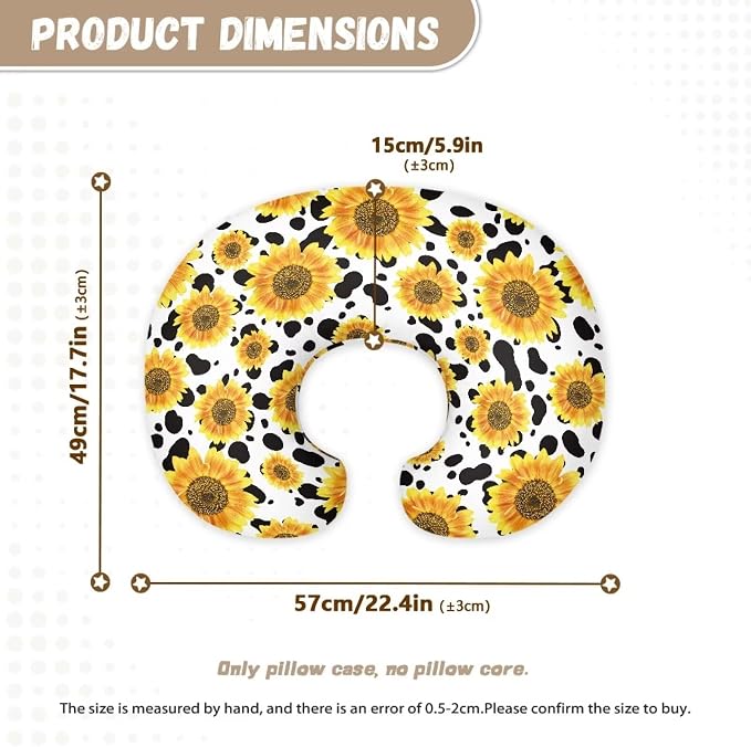 Sunflower & Cow Print Nursing Pillow Cases for Newborn Support for Breastfeeding, Bottle Feeding & Bonding Feeding Pillow Cover Stretchy Comfortable Pillow Slipcover Cover Only