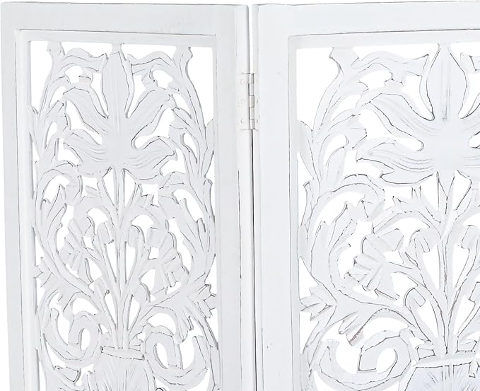 Lightnpro Foldable Carved Wooden Dog Gate 72 Inch - Pre Assembled Freestanding Indoor Pet Barrier for Home, Adjustable Dog Fence for Stairs, Doorways & Hallways - 24x18 Inch (4 Panels) Antique White
