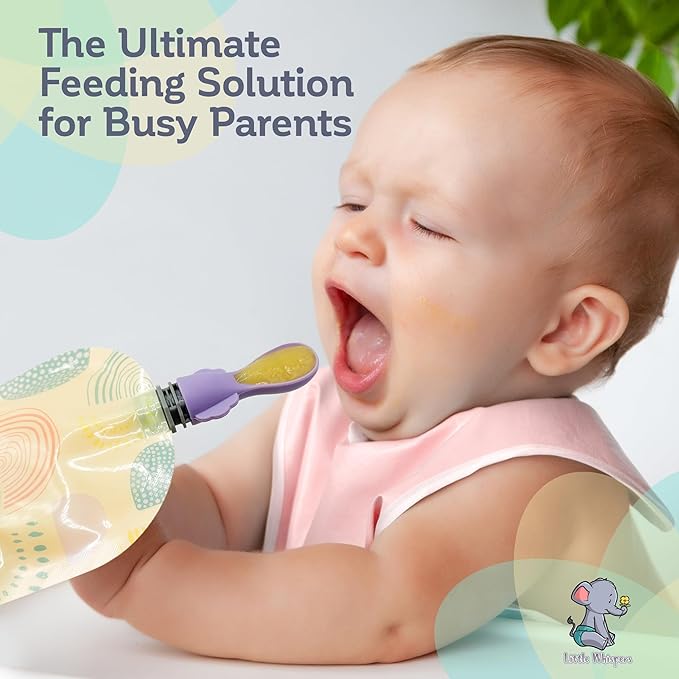 Little Whispers Baby Food Pouch Spoon Attachments - Stage 1, Small (Blossom) - 5 Pack