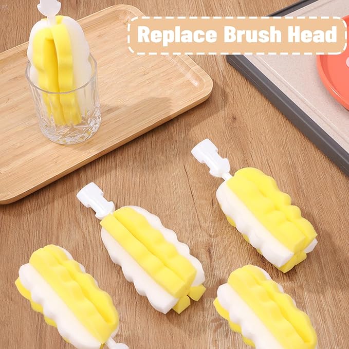 8PCS Bottle Brush Replacement Sponge Heads Environmental Protection Cup Cleaner Brush Sponge Replacement Heads Suitable for INVODA Sponge Bottle Brushes (8 Brush Heads)