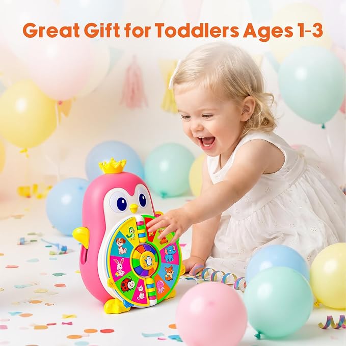 Musical Interactive Penguin Toys for 1 Year Old Girl Gifts ,Bilingual Educational Toy for Toddler 1-3 with 5 Themes&50 Words,Spin Lights & Sounds,First Birthday Gift for One Year Old Girls