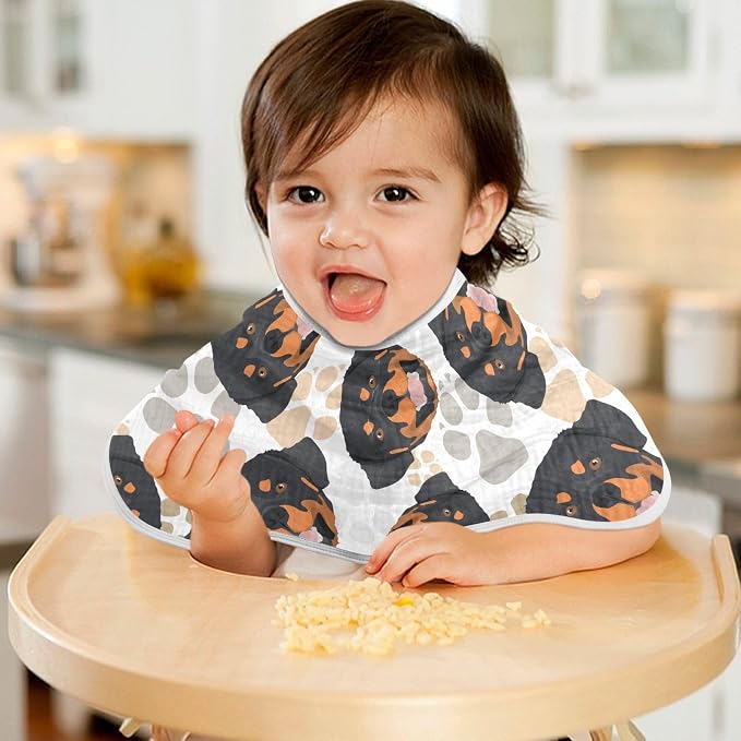 Muslin Burp Cloths for Baby Boys and Girls - 2-Pack Ultra Absorbent Rottweiler Dog Muslin Washcloths, Newborn Towel, Milk Spit Up Rags, Burp Cloth Bibs for Unisex, 22 x 11 Inch