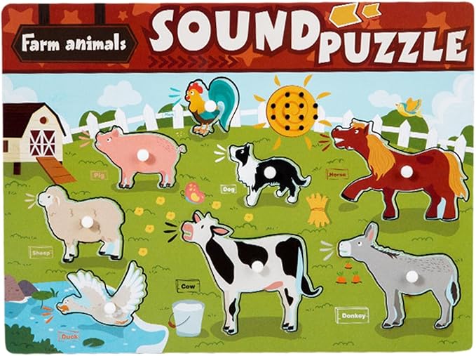 Wooden Peg Puzzle Children Puzzle for Kids Girls and Boys, Animal