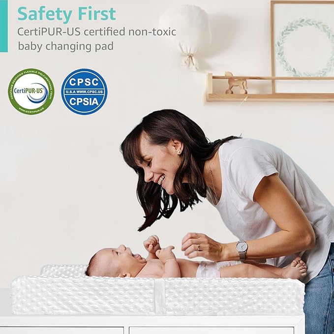 YENING Small Changing Pad Mini 23 x 13 with Washable Cover Waterproof Baby Diaper Changing Pad for Dresser Table Pad White
