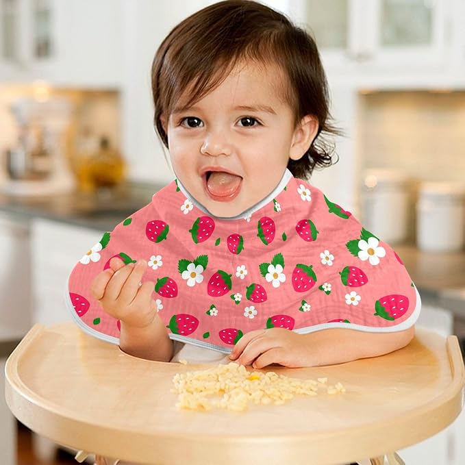 Muslin Burp Cloths for Baby Boys and Girls - 2-Pack Ultra Absorbent Strawberry Muslin Washcloths, Newborn Towel, Milk Spit Up Rags, Burp Cloth Bibs for Unisex, 22 x 11 Inch