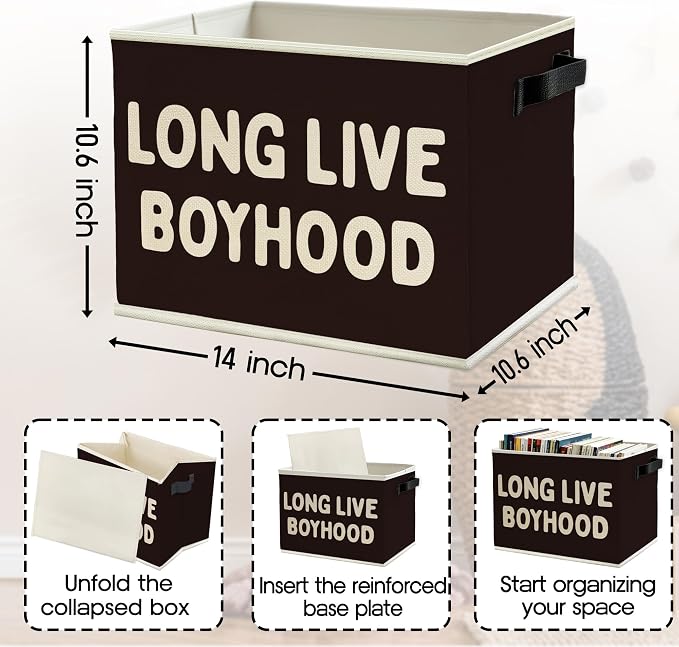 Long Live Boyhood Boys Storage Bins Box with Handles, Pattern Collapsible Basket Organizer for Kids Teen Boy Nursery Room Bedroom Bathroom Playroom Toys Books Clothes