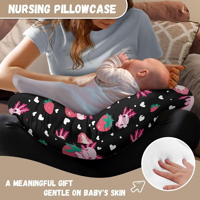 Axolotl Strawberry Nursing Pillow Cover for Breastfeeding Pillow Nursing Pillow Slipcovers, Snug Fits Pillow, Perfect Newborn Choice for Mom or Baby Quick Dry