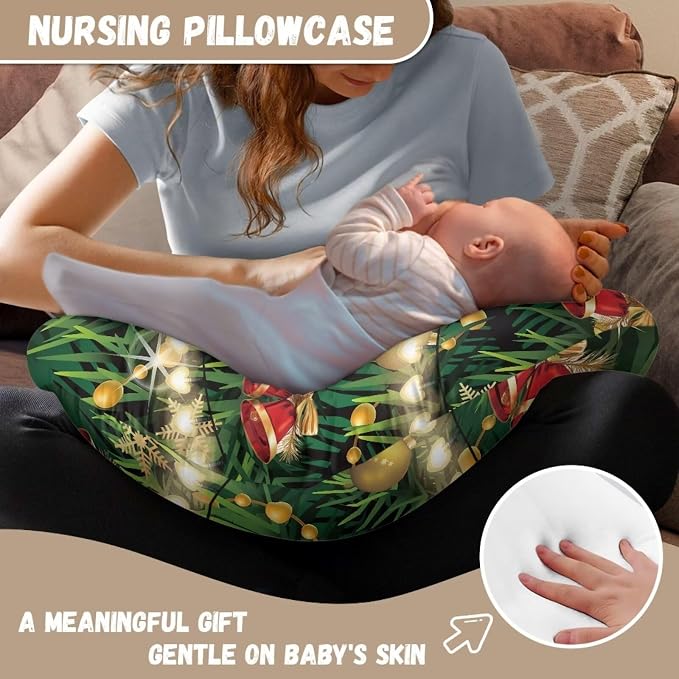 Christmas Lights Bells Stretchy Nursing Covers for Feeding Pillows Lightweight Comfortable Breast and Bottle Feeding Pillow Covers with Hidden Zipper for Boys & Girls