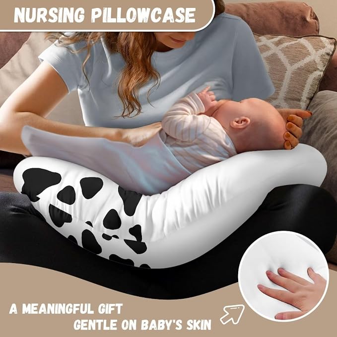 Cute Cow Baby Nursing Pillow Case with Hidden Zipper Washable Skin-Friendly Bottle and Breastfeeding Pillow Cover for Boys and Girls