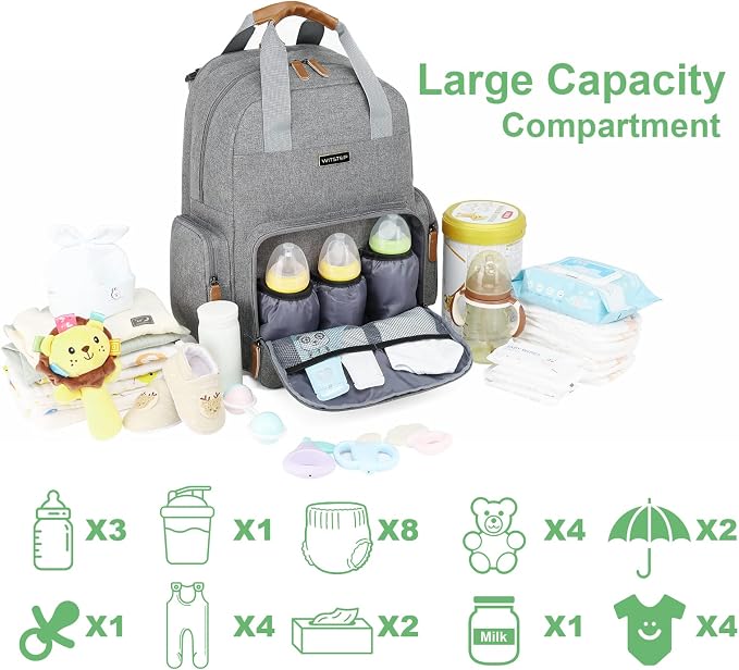 Diaper Bag Backpack with Changing Station, Baby Diaper Bag Organizer for Moms Dads Large Baby Changing Bags