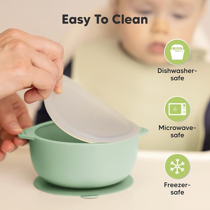 Keababies 4-Pack Silicone Baby Spoons and Forks Set and 2-Pack Baby Bowls with Suctions, Lids - Baby Spoon Self Feeding, BLW Baby Utensils - Silicone Suction Bowls for Baby Boy, Girl