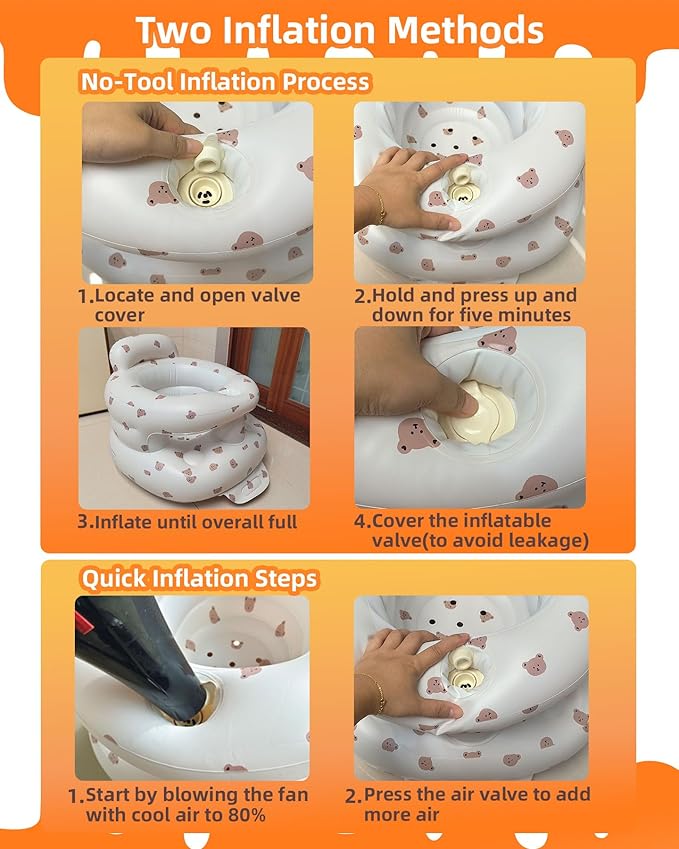AGITVPS Upgrade Inflatable Baby Seat with Tray for Babies 3-36 Months, Built in Air Pump Bumbo Seat with Tray, Baby Chair Sit Me up Floor Seat for Baby, Learning to Sit&Feeding (Surround-Bear)